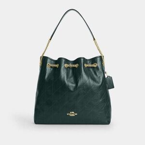 NWT Coach Evelyn Large Dark Green Quilted Leather Shoulder Bag